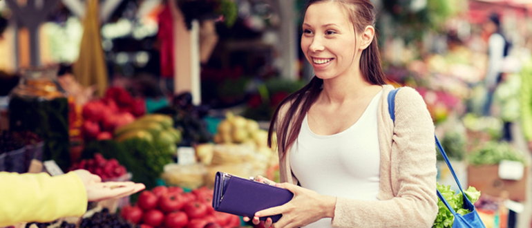 smiling woman at markets