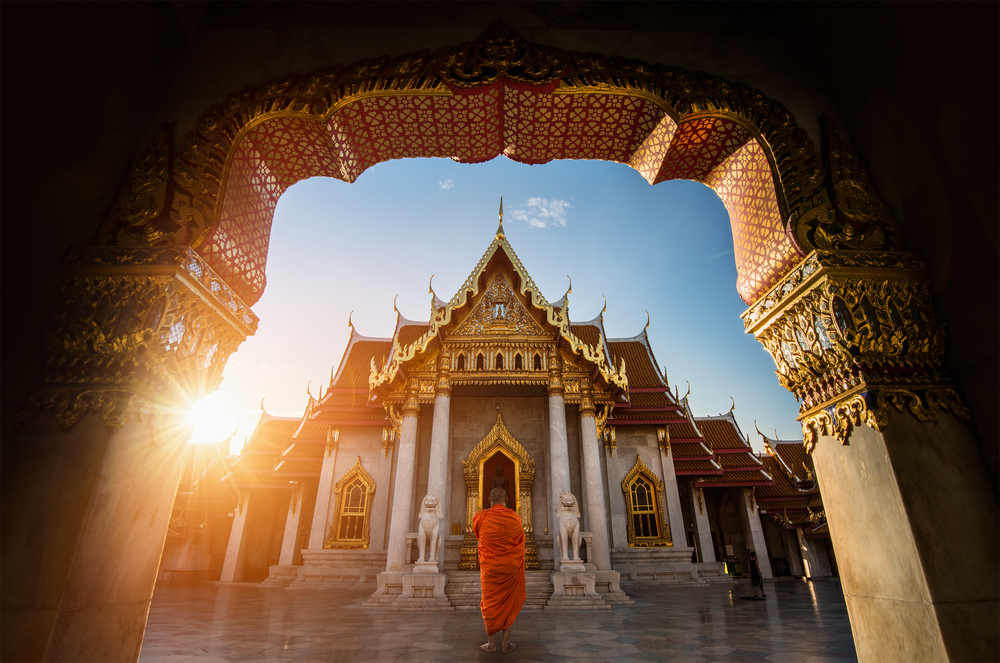 Temple in Thailand with monk 